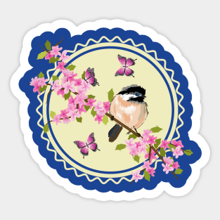 Spring Flowers And Bird Art Sticker